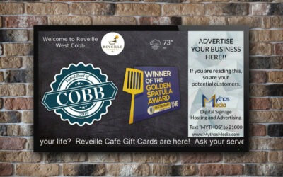 Mythos Media Digital Signage at Reveille Cafe, Best of Cobb, Golden Spatula Awards