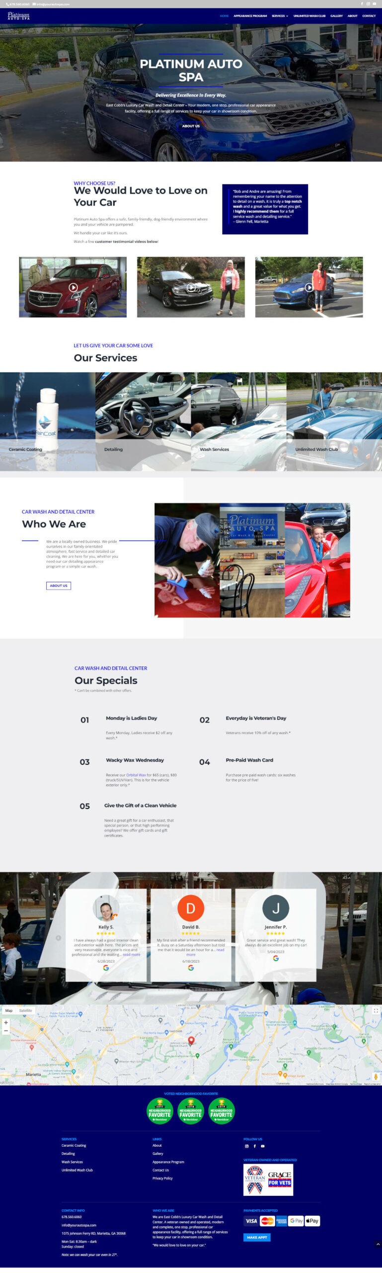 Mythos Media Business Websites - Platinum Auto Spa in East Cobb Marietta Johnson Ferry Road, screenshot