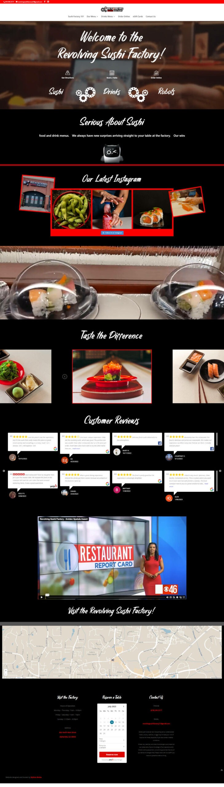 Mythos Media Business Websites - Revolving Sushi Factory in Alpharetta Georgia, website homepage